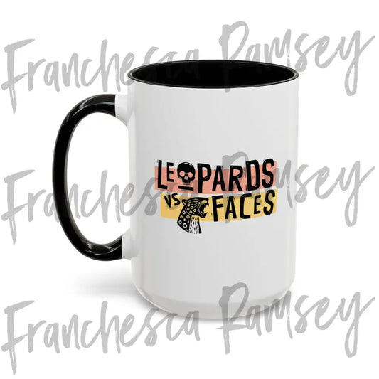 ’Leopards Vs Faces’ Mug 15Oz / Black Mug