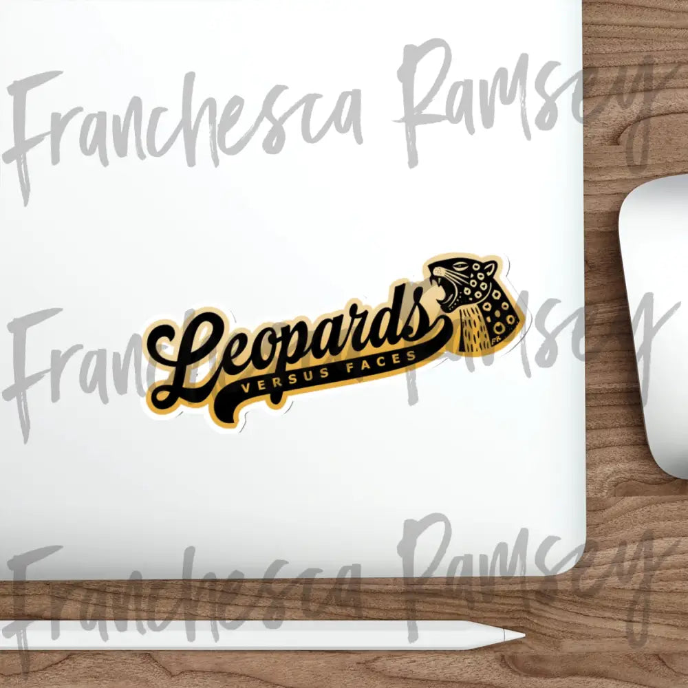 ’Leopards vs Faces’ vinyl car sticker | Mustard White / Die-Cut / 6’’ × 6’’ Paper products