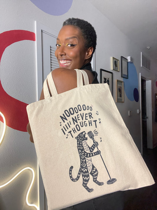 "No I Never Thought" natural tote bag