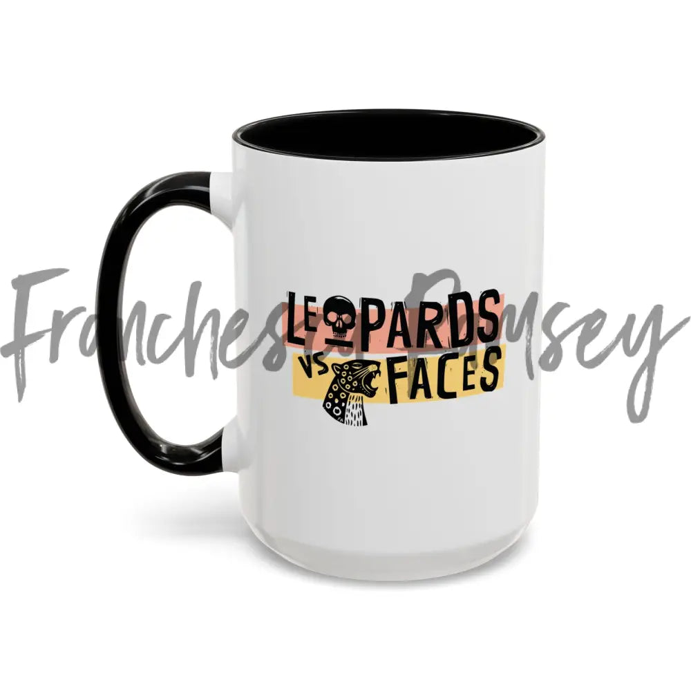 ’Leopards Vs Faces’ Mug 15Oz / Black Mug