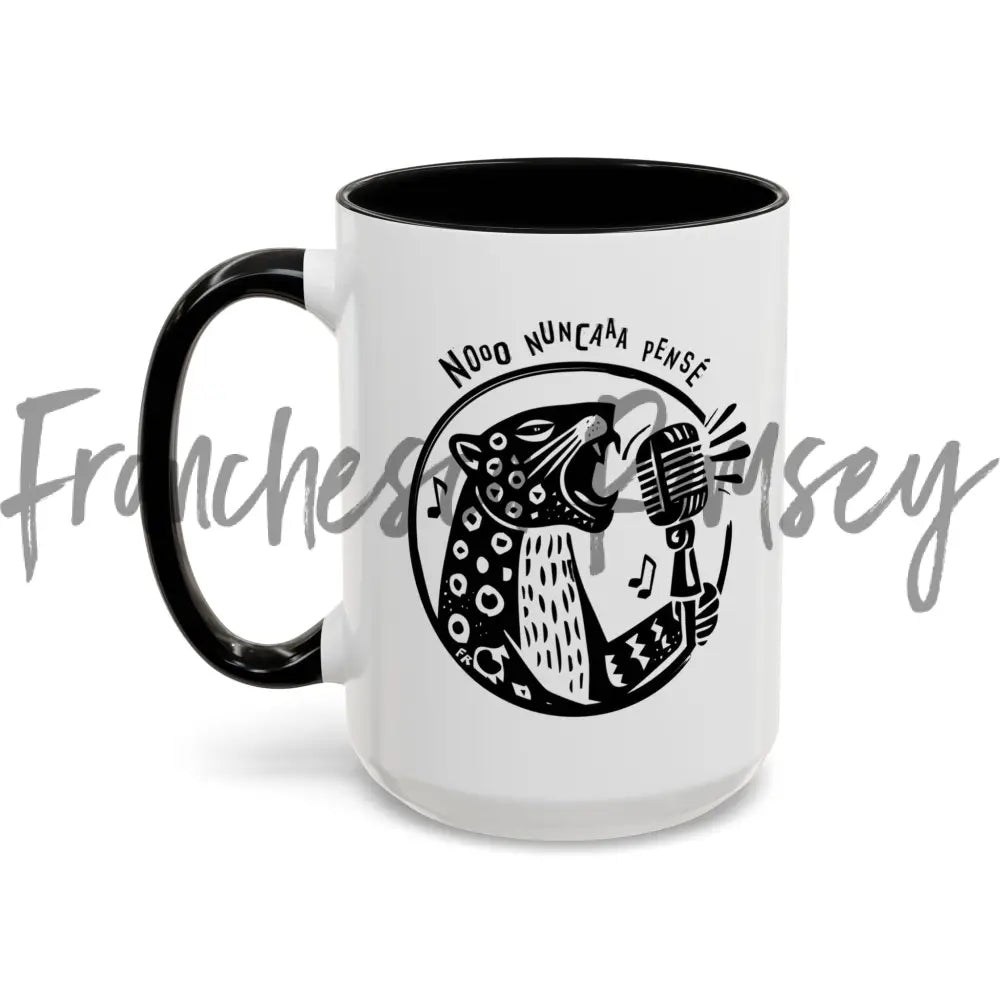 ’No Nunca Pensé’ Leopards Eating Faces Mug 15Oz / Black Mug