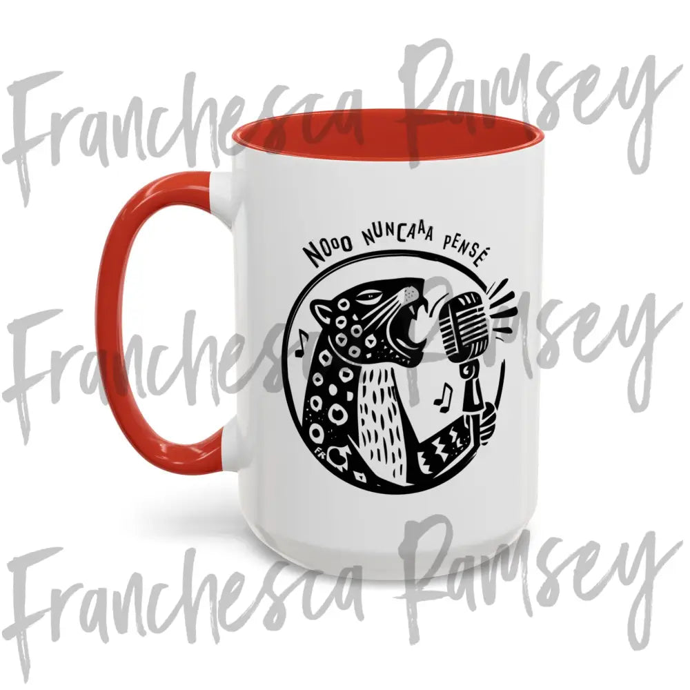 ’No Nunca Pensé’ Leopards Eating Faces Mug 15Oz / Red Mug